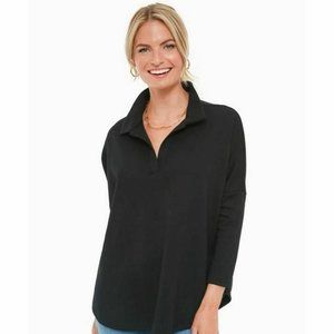Tuckernuck Women's Black Easy Polo Sweatshirt Long Sleeve Top Blouse sz XS/S